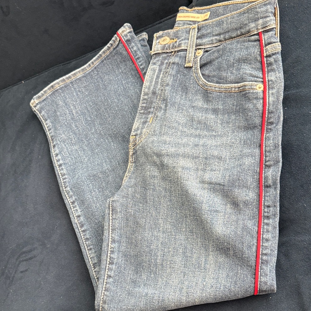 Women’s Levi Mile High Cropped Wide Leg Denim Jeans with Red Side Stripe